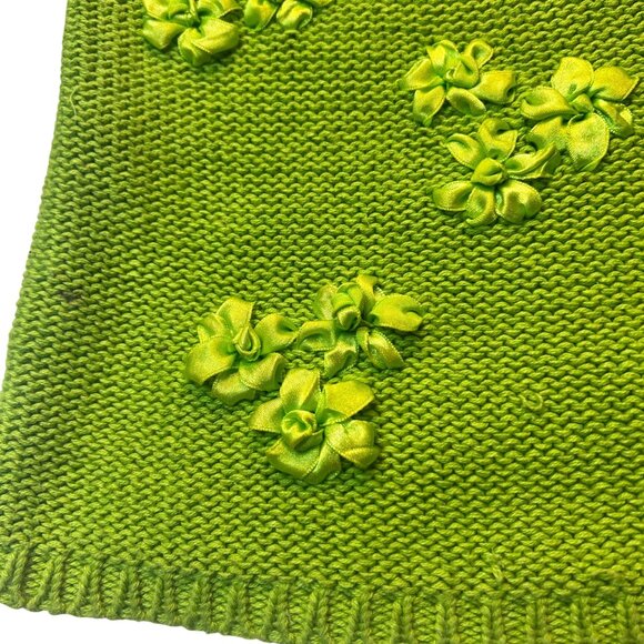 Victoria Jones Green Floral Embroidered Cardigan Sweater L Ramie Cotton Blend - Picture 6 of 8